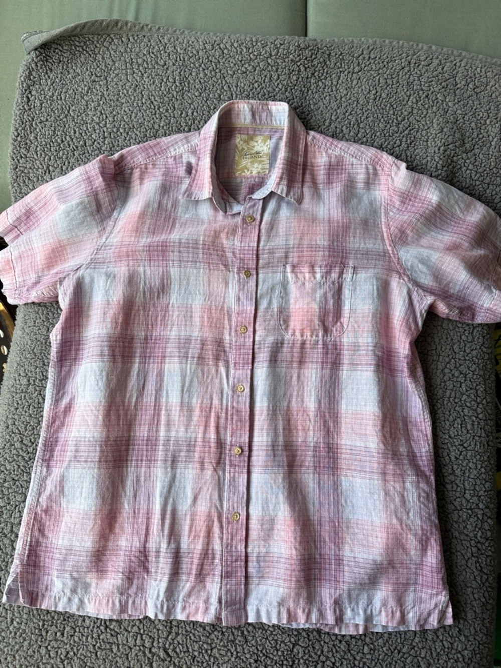 Tasso Elba Pink and White Plaid Short-Sleeve Button-Down Shirt Men’s Size Large